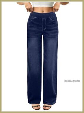 Wide Leg High Waisted Stretchy Pull On Jeans